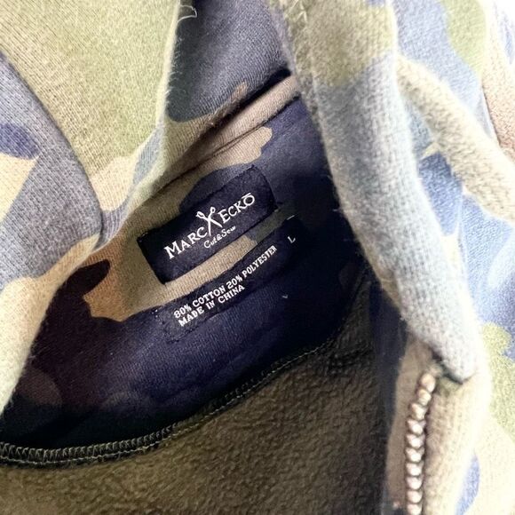 Marc Ecko Hoodie Mens Large Army Green Camo Skull Print Full Zip - Picture 6 of 11